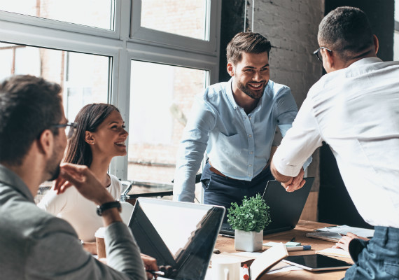 group of co-workers talking